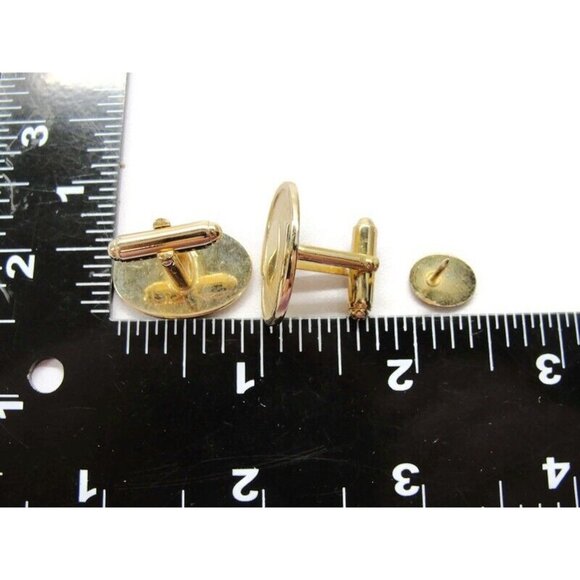 Anson Classic Oval Gold Tone Cufflinks & Tie Tack Set Tux Shirt Dress Suit Vtg - Picture 6 of 8